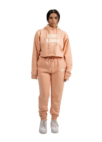 Fresh Start - Crop Top SweatSuit - Peach X White