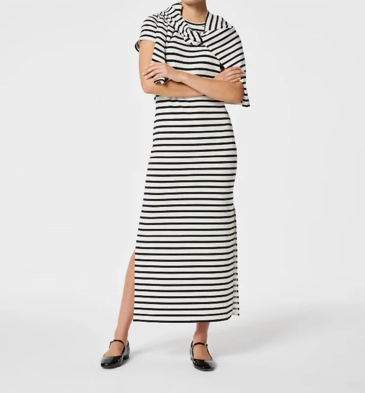 Airessentials Maxi T-Shirt Dress In Very Black Stripe Cashmere Blend Cotton Blend Poly Blend Airessentials Maxi T-Shirt Dress In Very Black Stripe Cashmere Blend Cotton Blend Poly Blend