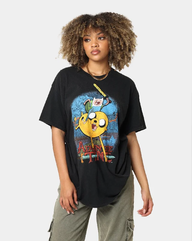 American Thrift X Adventure Time What Time Is It Vintage T-Shirt Black Wash Hooded Caped Shawl Collar