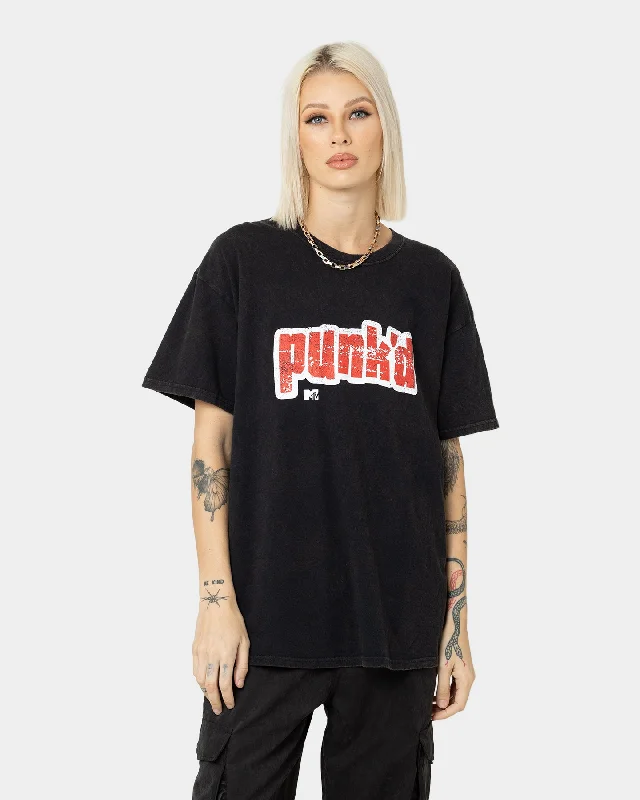 American Thrift X MTV Punk'd Vintage T-Shirt Black Wash Hooded Caped Shawl Collar