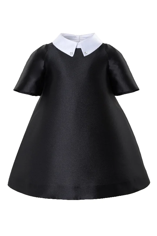 Black/White Crystal Mikado Long Dress Boat Neckline Classic