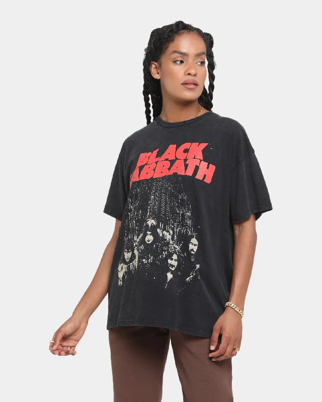 Bravado Bloody Sabbath Vintage T-Shirt Washed Black Notch Collar Peter Pan Collar Cowl Neck