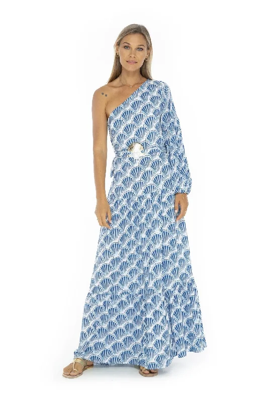 Caracol One Shoulder Long Dress Tunics Wedding white