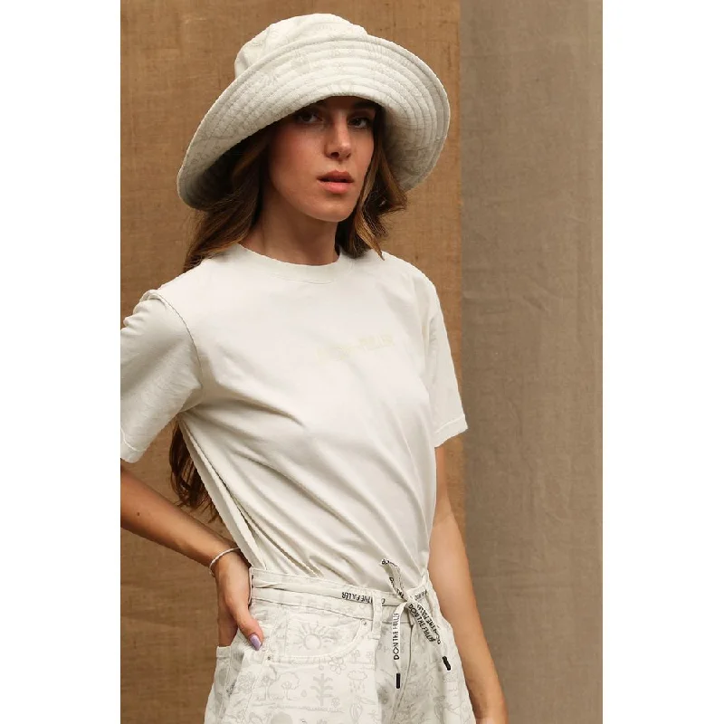 White Cotton Women T-Shirt Rayon Velvet Corduroy