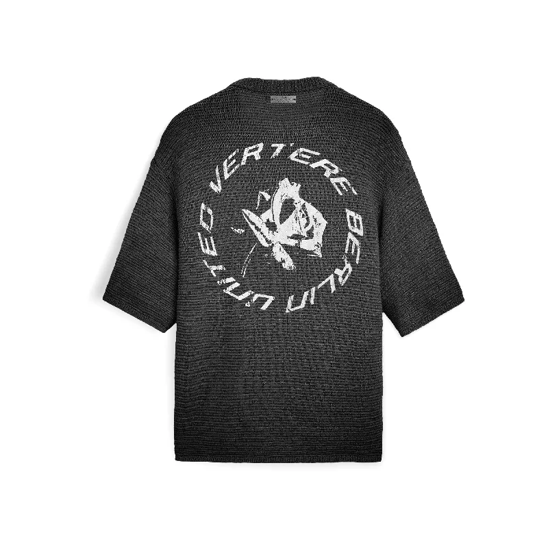 CIRCLE KNIT T-SHIRT - BLACK Boxy Fit Fitted Loose