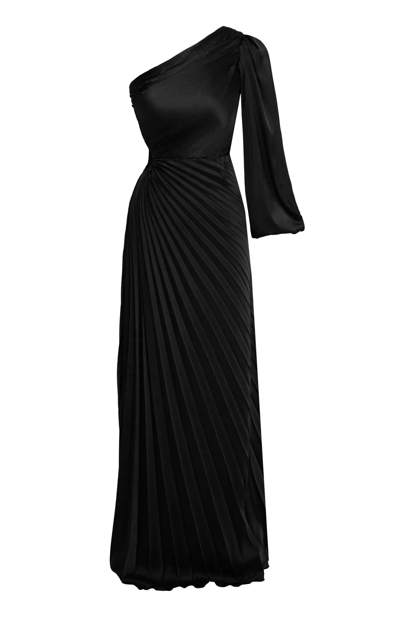 Satin Single Sleeve Long Dress - Black Bodycon Club Sequined