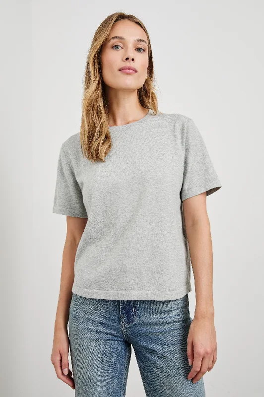COTTON CASHMERE T-SHIRT - HEATHER GREY Ribbed Striped Patterned