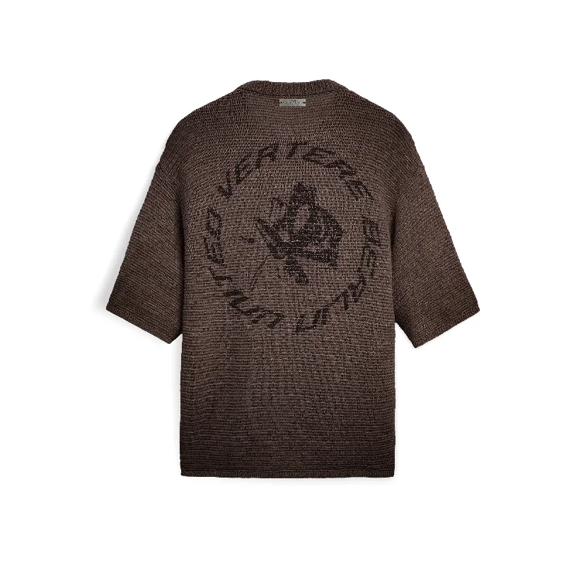 CIRCLE KNIT T-SHIRT - WASHED OLIVE Collared T-Shirt Boat Neck A-Line