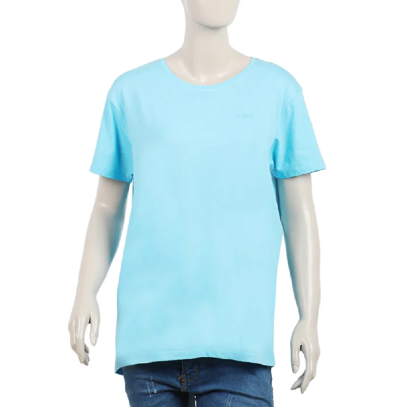 Eminent Women's Half Sleeves Printed T-Shirt - Aqua Seamless Knitted Crochet