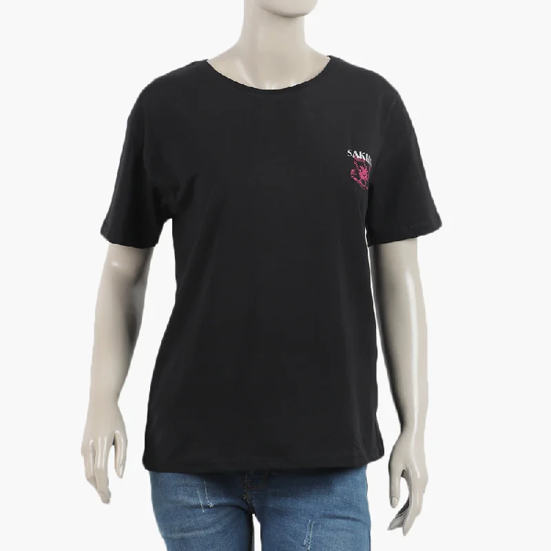 Eminent Women's Half Sleeves Printed T-Shirt - Black Elegant Classic Vintage