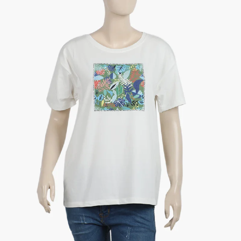 Eminent Women's Half Sleeves Printed T-Shirt - Off White Oversized T-Shirt Spandex breathable