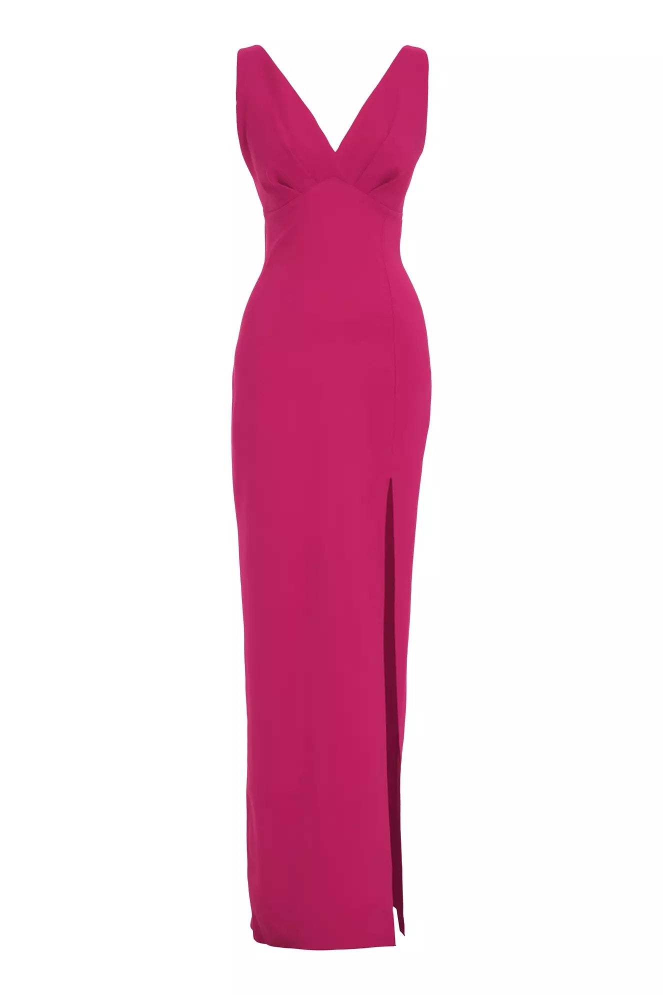 Fuchsia Crepe Sleeveless Long Dress - Fuchsia Shift Classic Vintage