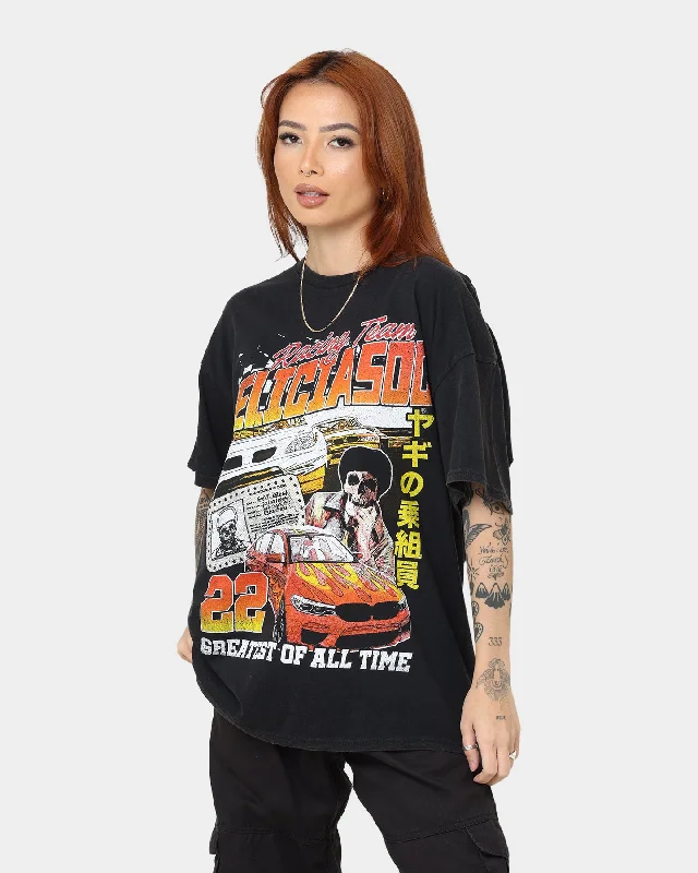 Goat Crew Team Felicia Vintage T-Shirt Black Wash Striped Floral Plaid
