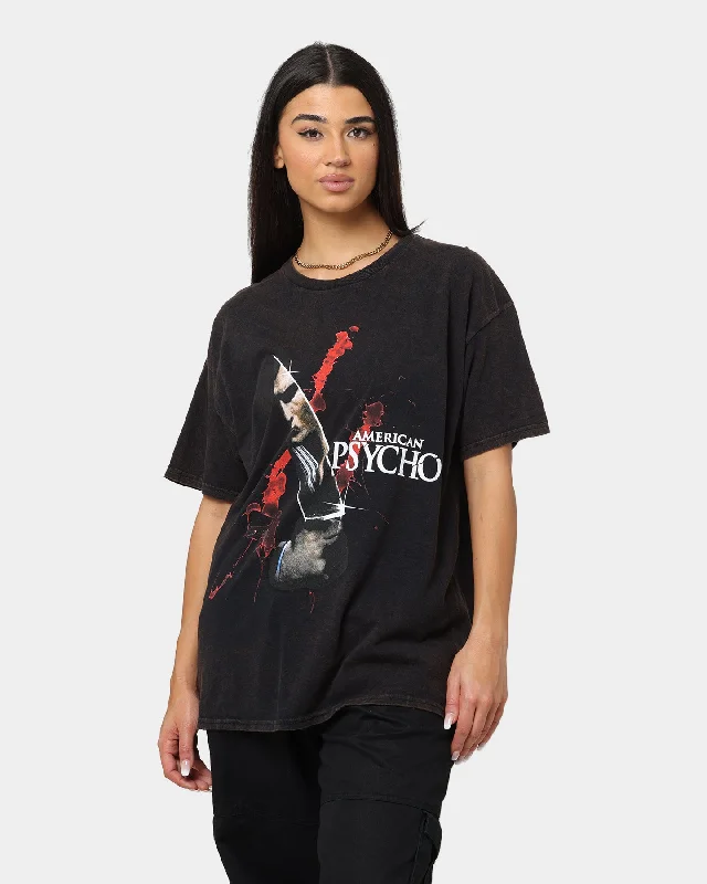 Goat Crew X American Psycho Knife Vintage T-Shirt Black Wash Collared Crew Neck Turtle Neck