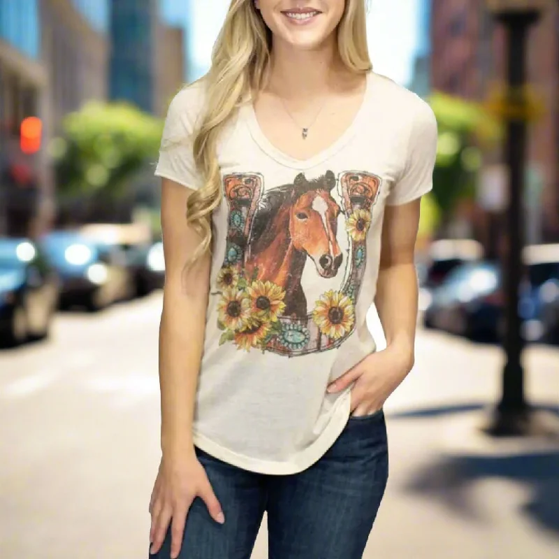 Liberty Wear Women's Sunflower Mare T-Shirt Polka Dot Checkered Tartan