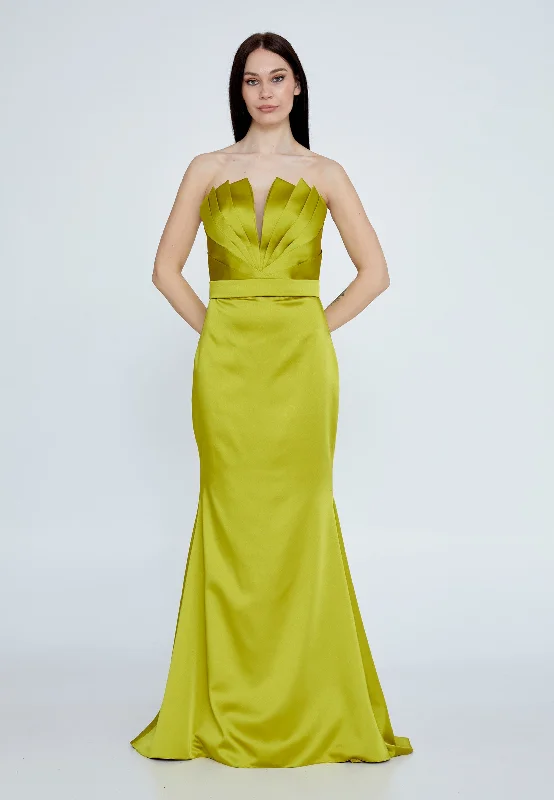 Lime Satin long dress without slit Tunic Top Casual