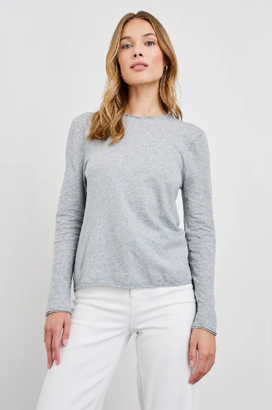 LONG SLEEVE CREW NECK T-SHIRT - HEATHER GREY Sequined Glittery Shiny