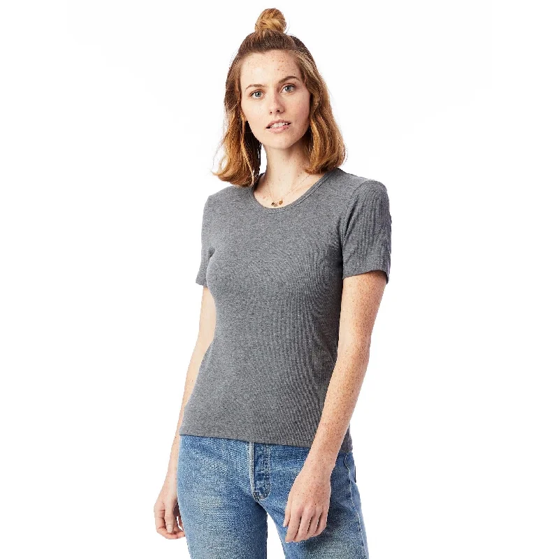 Mia Slinky Rib Crew T-Shirt (Ash Heather) Polka Dot Checkered Tartan