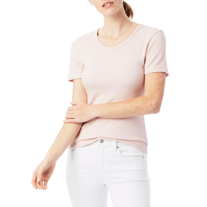 Mia Slinky Rib Crew T-Shirt (Faded Pink) Embroidered Appliqued Beaded