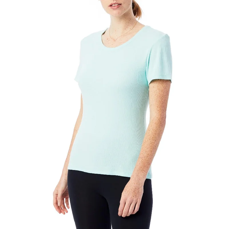 Mia Slinky Rib Crew T-Shirt (Light Aqua) Mesh Fabric Canvas Fabric Denim Fabric