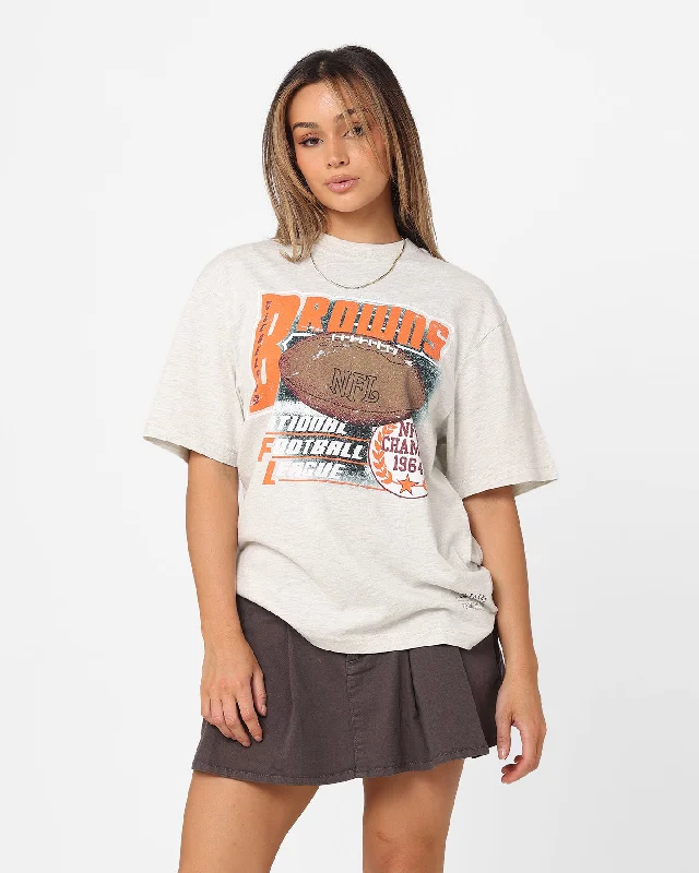 Mitchell & Ness Women's Cleveland Browns Vintage Superbowl Champ T-Shirt Vintage White Marle Houndstooth Herringbone Solid