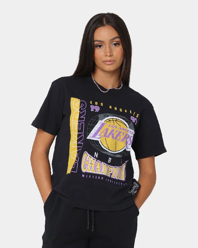 Mitchell & Ness Women's Los Angeles Lakers Vintage '91 Finals T-Shirt Faded Black Denim Fabric Leather Fabric Suede Fabric Mitchell & Ness Women's Los Angeles Lakers Vintage '91 Finals T-Shirt Faded Black Denim Fabric Leather Fabric Suede Fabric