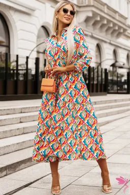 Multicolor Geometric High Waist Dress Tunics Custom made