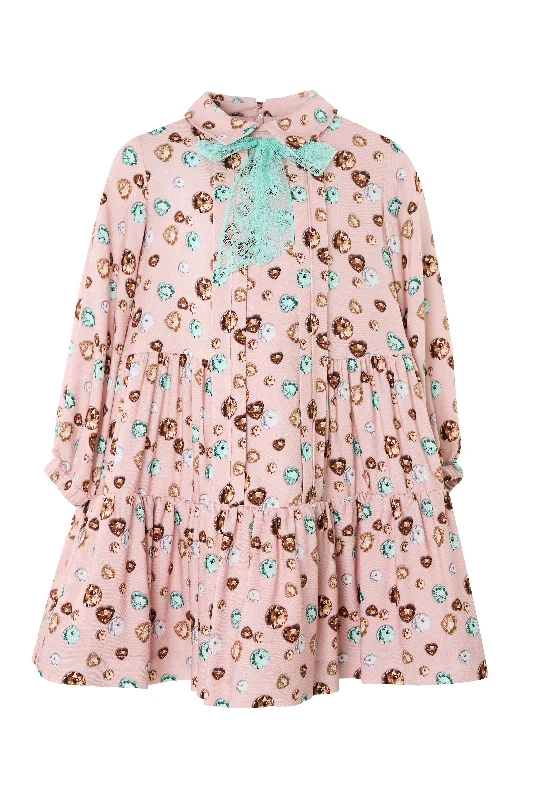 Multicolor Jewel-Print Viscose Long Dress Square Neckline Feminine