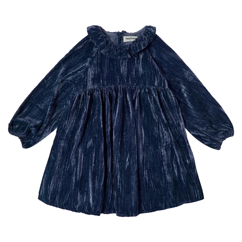 Navy Velvet Collar Long Dress sweetheart Neckline Romantic