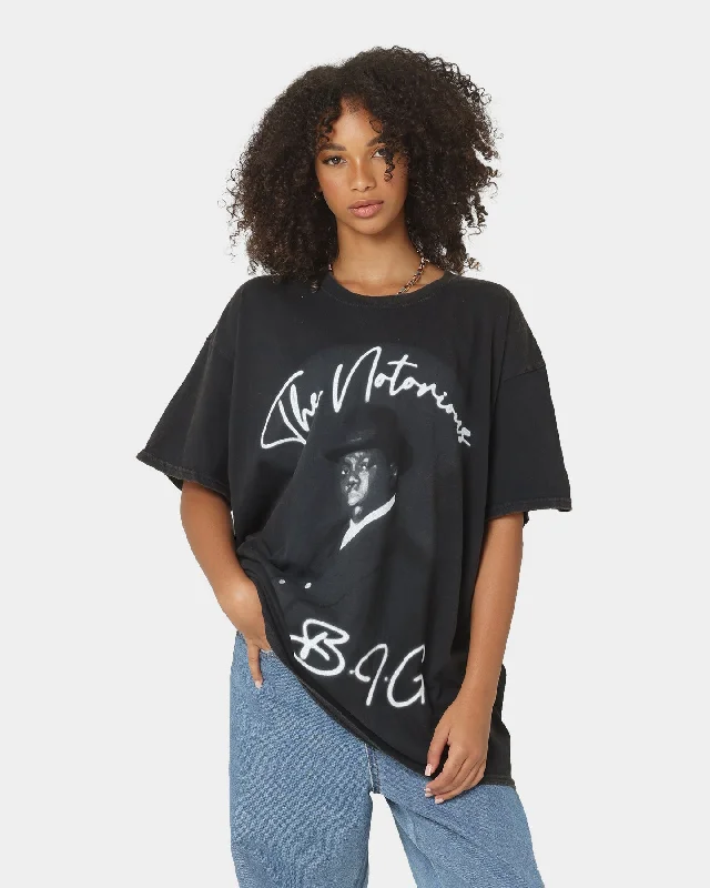 Notorious B.I.G Biggie Spray Text Vintage T-Shirt Black Wash Fashionable Trendy Casual Notorious B.I.G Biggie Spray Text Vintage T-Shirt Black Wash Fashionable Trendy Casual