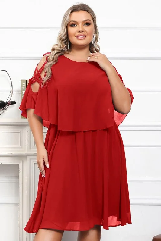 HN Overlay Crew Neck Elastic Waist Dress Tunics Chic fashionable