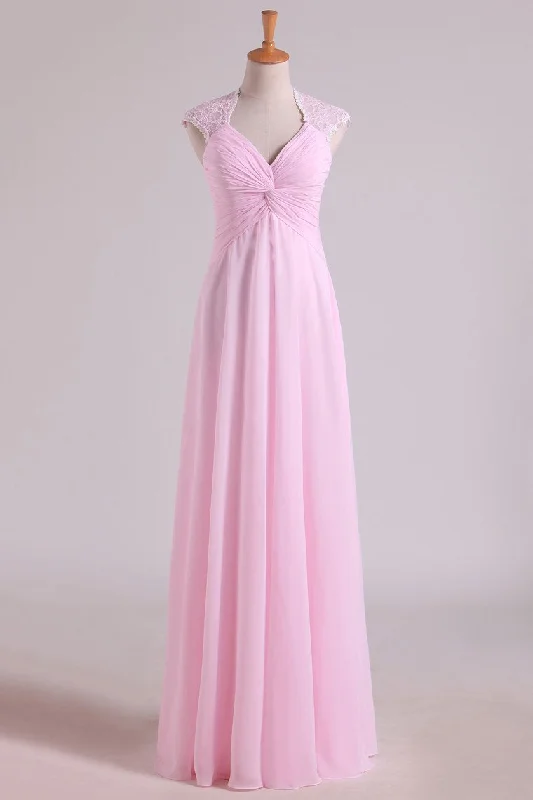 Pink Pleated High Waist Long Bridesmaid Dress Tunics Versatile functional