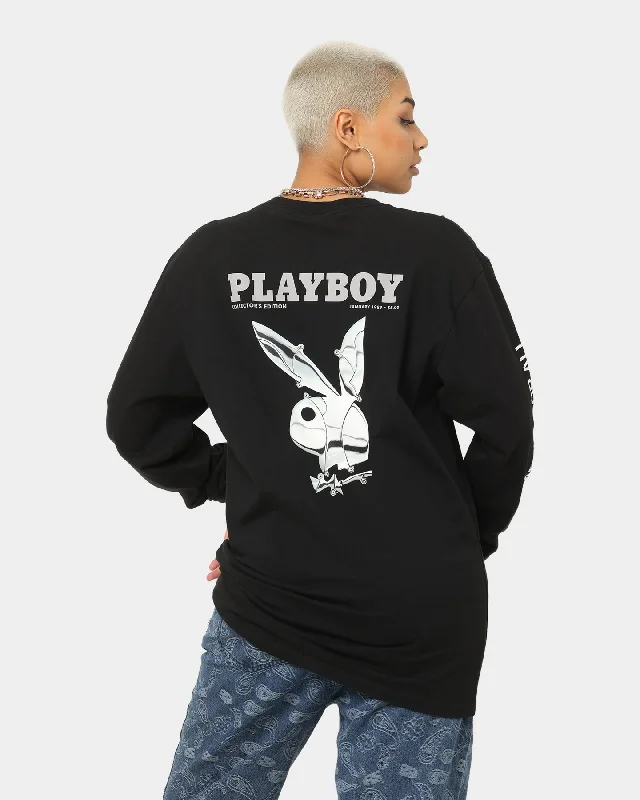 Playboy January '89 Long Sleeve T-Shirt Black Jersey Fabric Tulle Fabric Batik Fabric Playboy January '89 Long Sleeve T-Shirt Black Jersey Fabric Tulle Fabric Batik Fabric