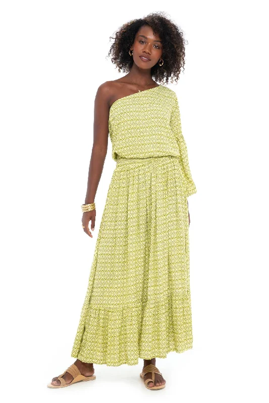 Psychedelic One Shoulder Long Dress Tunics Summer linen