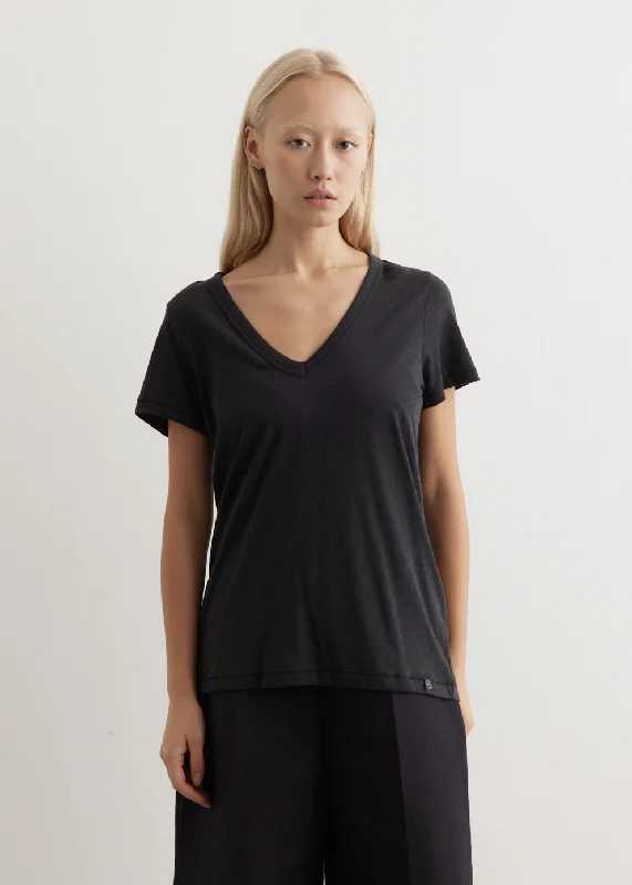 Slub V-Neck T-Shirt Thin T-Shirt Open Front Quick Dry