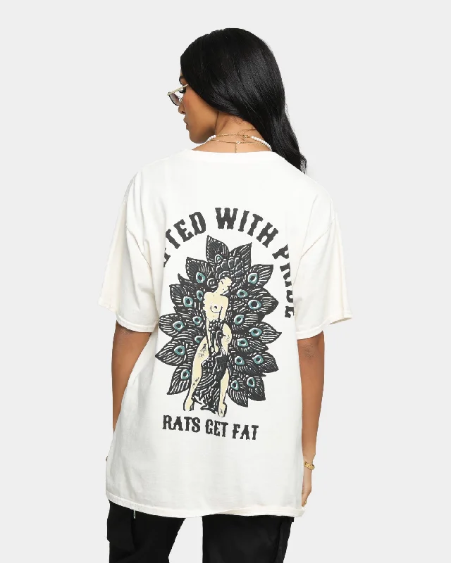 Rats Get Fat Peacock Vintage T-Shirt Natural Collared T-Shirt Boat Neck A-Line