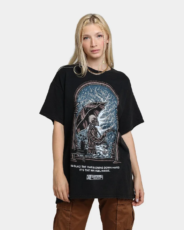 Rats Get Fat The Rain Vintage T-Shirt Black Wash Mesh Blend Leather Blend Suede Blend Rats Get Fat The Rain Vintage T-Shirt Black Wash Mesh Blend Leather Blend Suede Blend
