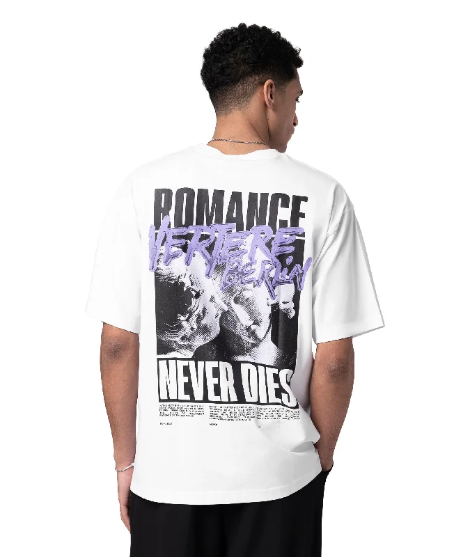 ROMANCE NEVER DIES T-SHIRT - WHITE Terry Blend Velvet Blend Canvas Blend