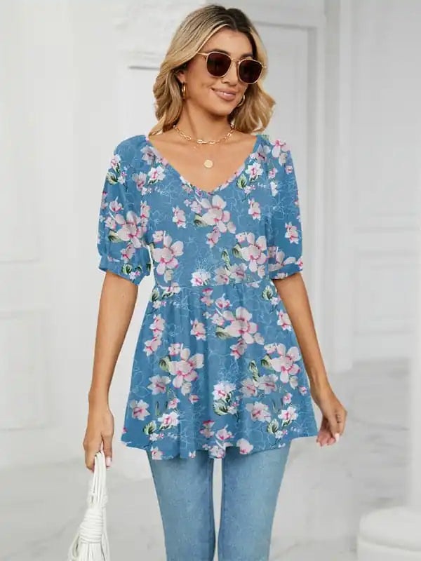Women T-shirt V-neck Short Sleeve Printed T-shirt Machine Wash Dry Clean Hand Wash