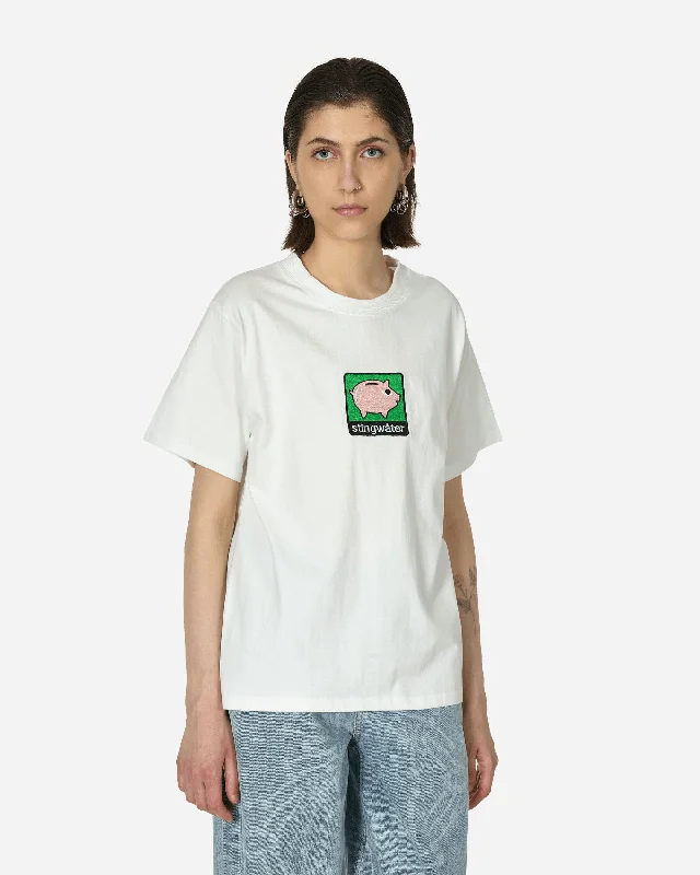 Piggy Bank T-Shirt White Collared Crew Neck Turtle Neck