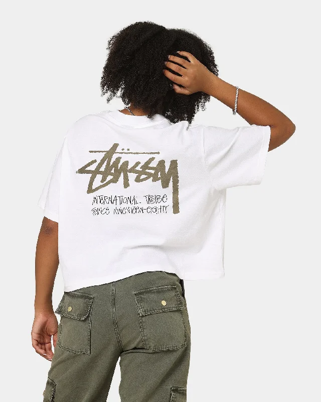 Stussy Women's Vintage Stock Boxy T-Shirt White Cozy Warm Stylish
