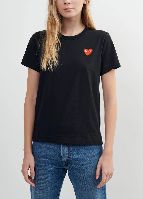 T107 Red Heart T-Shirt Print Jacquard Patchwork
