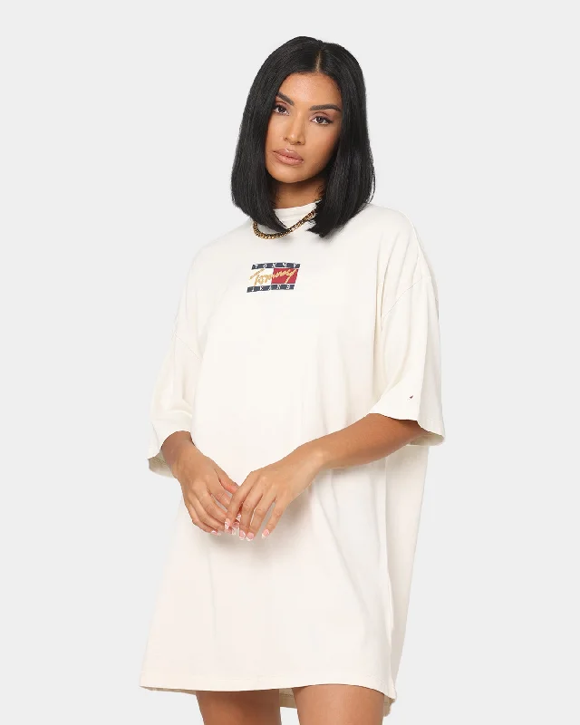 Tommy Jeans Women's Vintage Bronze T-Shirt Dress White Solid Print Embellished