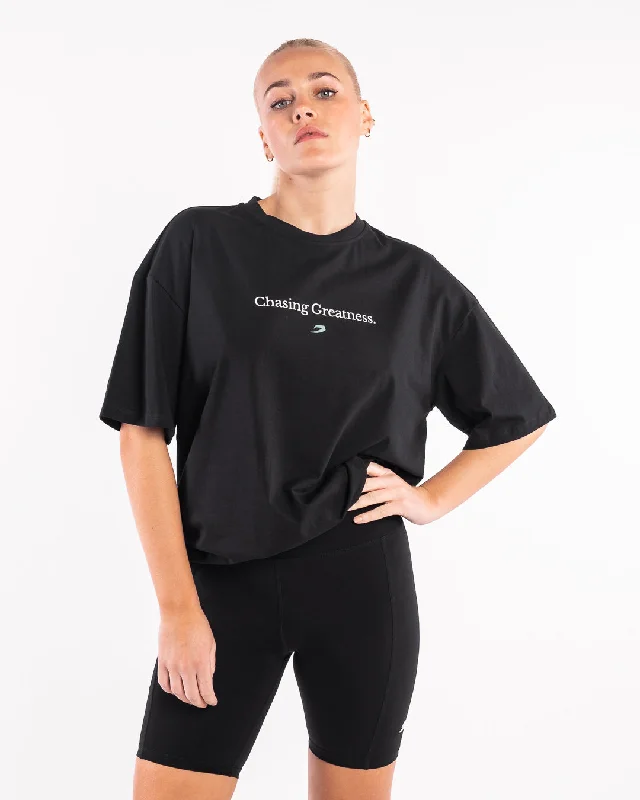 Chasing Greatness Oversized T-Shirt - Black Jersey Fabric Tulle Fabric Batik Fabric