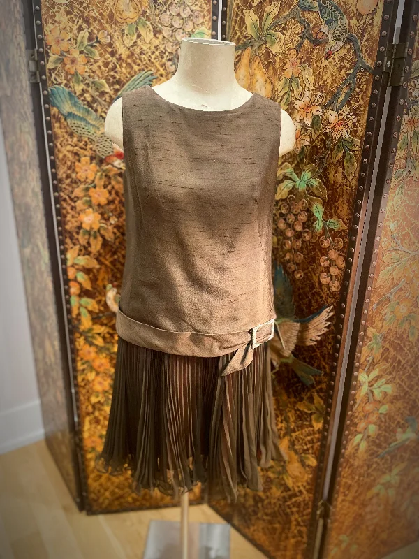 1960s Drop Waist Brown Dress With Rhinestone Belt Tunics Lace romantic