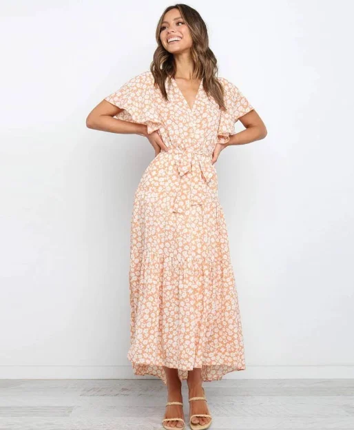 New Summer Boho Printed Long Dress Women V Neck Holiday Beach Dresse Elegant Long Evening New Summer Boho Printed Long Dress Women V Neck Holiday Beach Dresse Elegant Long Evening