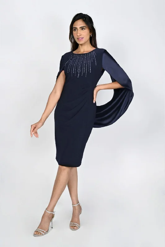 Midnight Satin Cape Fitted Dress Tunics Versatile all-occasion