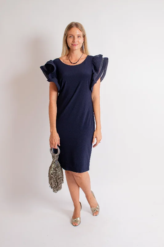 Midnight Blue Knee Length Dress Tunics Chic fashionable
