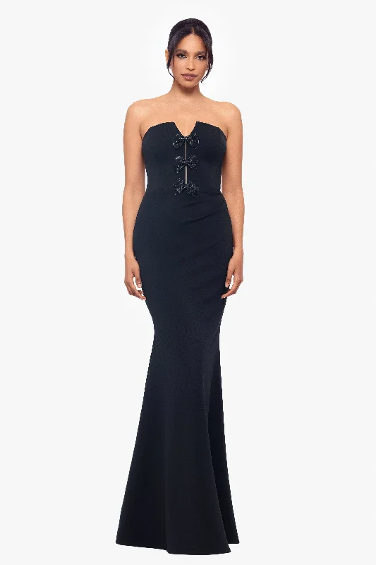 "Eloise" Center Bow Trim Long Dress Tunics Modern contemporary