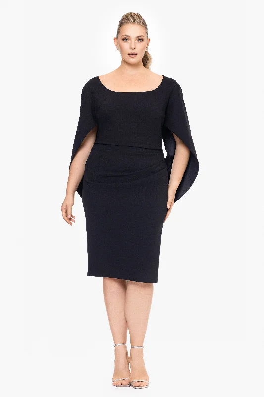 Plus "Jamie" Short Scuba Crepe Cape Back Dress Tunics Business professional